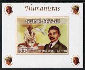 Guinea - Bissau 2008 Humanists - Mahatma Gandhi individual imperf deluxe sheet unmounted mint. Note this item is privately produced and is offered purely on its thematic ..., stamps on personalities, stamps on human rights, stamps on diana, stamps on royalty, stamps on pope, stamps on doves, stamps on peace, stamps on gandhi