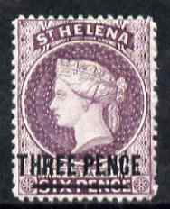 St Helena 1884-94 QV Crown CA 3d deep reddish-lilac wmk reversed showing horiz line in circle at 8 o'clock and weak upper frame line (Position R6/7) mounted mint SG 42wvar, stamps on , stamps on  stamps on , stamps on  stamps on  qv , stamps on  stamps on 