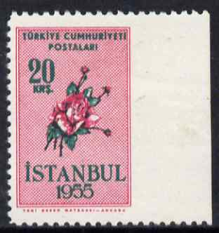 Turkey 1955 Flowers 20k marginal single imperf between stamp & margin mounted mint, stamps on flowers