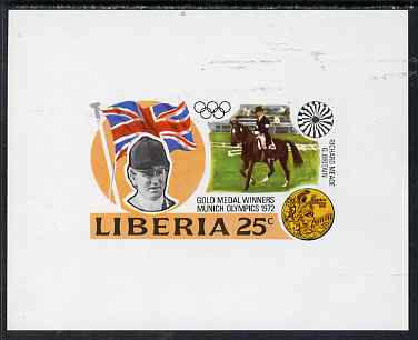 Liberia 1972 Olympics Gold Medal Winners (25c Dressage) imperf de luxe miniature sheet (design as SG 1140) unmounted mint, stamps on horses, stamps on olympics