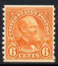 United States 1932 Garfield 6c imperf x P10 well centred ex coil unmounted mint, SG 609 , stamps on , stamps on  stamps on personalities, stamps on  stamps on usa presidents, stamps on  stamps on garfield