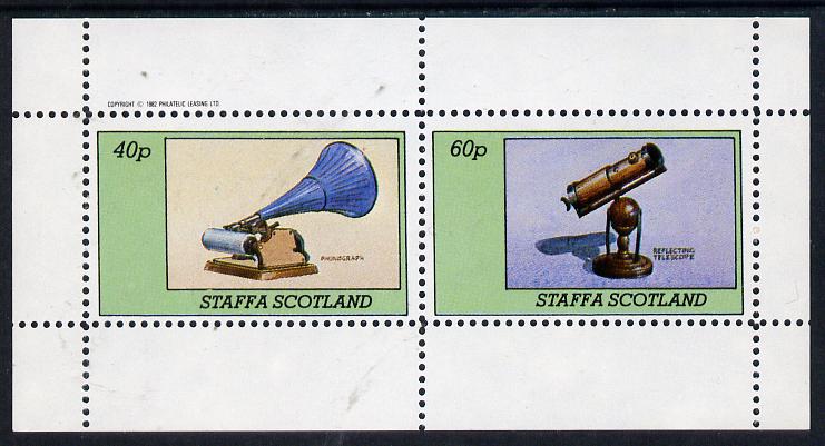 Staffa 1982 Inventions (Phonograph & Telescope) perf  set of 2 values (40p & 60p) unmounted mint, stamps on , stamps on  stamps on science, stamps on  stamps on music, stamps on  stamps on telescopes, stamps on  stamps on inventions, stamps on  stamps on newton