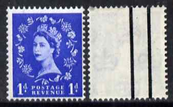Great Britain 1958-61 Wilding Crowns graphite 1d (2 bands at right as seen from the back) unmounted mint SG588a, stamps on , stamps on  stamps on wildings