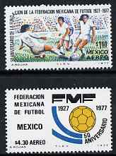 Mexico 1977 50th Anniversary of Mexican Football Federation set of 2 unmounted mint SG 1399-1400, stamps on football
