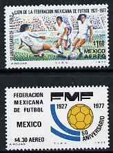 Mexico 1977 50th Anniversary of Mexican Football Federation set of 2 unmounted mint SG 1399-1400, stamps on , stamps on  stamps on football