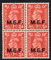 British Occupations of Italian Colonies - MEF 1943-47 KG6 1d pale scarlet block of 4 unmounted mint SG M11, stamps on , stamps on  stamps on , stamps on  stamps on  kg6 , stamps on  stamps on 