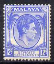 Malaya - Straits Settlements 1937-41 KG6 12c ultramarine slightly disturbed gum SG 285