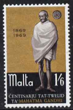 Malta 1969 Birth Centenary of Mahatma Gandhi 1s6d unmounted mint, SG 415, stamps on personalities, stamps on gandhi, stamps on constitutions