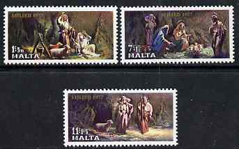 Malta 1977 Christmas set of 3 unmounted mint, SG 589-91, stamps on christmas