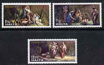 Malta 1977 Christmas set of 3 unmounted mint, SG 589-91, stamps on , stamps on  stamps on christmas