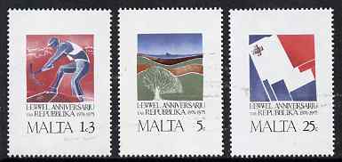 Malta 1975 First Anniversary of Republic set of 3 unmounted mint, SG 552-4, stamps on , stamps on  stamps on constitutions, stamps on  stamps on flags