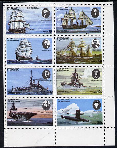 Eynhallow 1976 USA Bicentenary (Ships & US Presidents) perf  set of 8 values unmounted mint, stamps on , stamps on  stamps on ships, stamps on  stamps on americana, stamps on  stamps on submarines, stamps on  stamps on flat tops, stamps on  stamps on usa-presidents, stamps on  stamps on lincoln, stamps on  stamps on kennedy