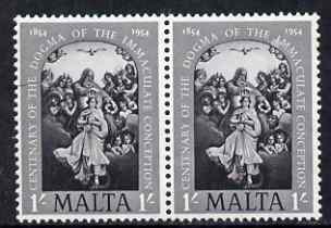 Malta 1954 Centenary of Dogma of the Immaculate Conception 1s horiz pair, one stamp with Halo flaw unmounted mint, SG 286var, stamps on religion