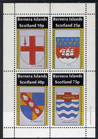 Bernera 1981 Heraldry #1 (City of London, Paris, LCC & Sir John Fastolfe) perf  set of 4 values (10p to 75p) unmounted mint, stamps on , stamps on  stamps on heraldry, stamps on  stamps on arms    shells   marine-life    ships