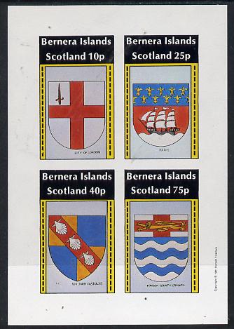 Bernera 1981 Heraldry #2 (City of London, Paris, LCC & Sir John Fastolfe) imperf  set of 4 values (10p to 75p) unmounted mint, stamps on , stamps on  stamps on heraldry, stamps on  stamps on arms   shells   marine-life    ships