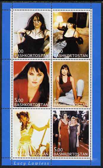 Bashkortostan 2000 Lucy Lawless perf sheetlet containing 6 values unmounted mint, stamps on , stamps on  stamps on personalities, stamps on  stamps on cinema, stamps on  stamps on movies, stamps on  stamps on films, stamps on  stamps on women