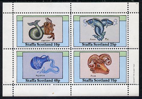 Staffa 1981 Signs of the Zodiac (Capricorn, Pisces, Aquarius & Aries) perf  set of 4 values (10p to 75p) unmounted mint, stamps on space, stamps on astrology, stamps on zodiac, stamps on astronomy, stamps on zodiacs
