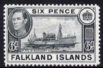 Falkland Islands 1938-50 KG6 Discovery II (Supply Ship) 6d black mounted mint, SG 156, stamps on , stamps on  stamps on , stamps on  stamps on  kg6 , stamps on  stamps on ships