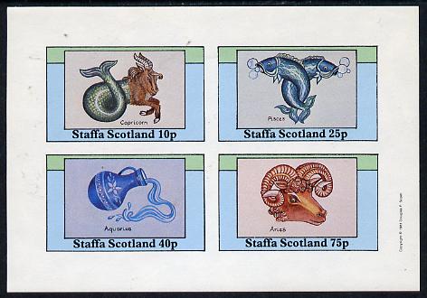 Staffa 1981 Signs of the Zodiac (Capricorn, Pisces, Aquarius & Aries) imperf  set of 4 values (10p to 75p) unmounted mint, stamps on space, stamps on astrology, stamps on zodiac, stamps on astronomy, stamps on zodiacs