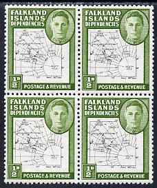 Falkland Islands Dependencies 1946-49 KG6 Thin Maps 1/2d block of 4 unmounted mint SG G9, stamps on , stamps on  stamps on , stamps on  stamps on  kg6 , stamps on  stamps on maps