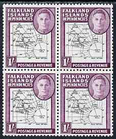 Falkland Islands Dependencies 1946-49 KG6 Thick Maps 1s block of 4, one stamp with broken Arc and one with broken O in South (Positions 9, 10, 19 & 20) unmounted mint SG G8var, stamps on , stamps on  stamps on , stamps on  stamps on  kg6 , stamps on  stamps on maps  