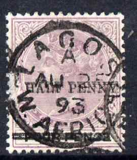 Lagos 1893 surcharged 1/2d on 4d with surcharge doubled with superb central Lagos cds of Aug 1893, stamps on , stamps on  qv , stamps on 