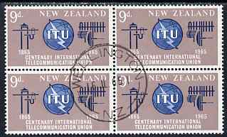 New Zealand 1965 ITU Centenary block of 4 very fine cds used, stamps on , stamps on  itu , stamps on communications