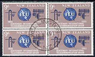 New Zealand 1965 ITU Centenary block of 4 very fine cds used, stamps on , stamps on  stamps on , stamps on  stamps on  itu , stamps on  stamps on communications