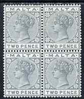 Malta 1885 QV 2d grey block of 4 unmounted mint SG 23, stamps on , stamps on  qv , stamps on 