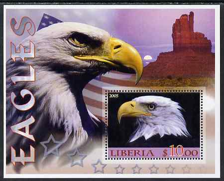 Liberia 2005 Eagles #03 perf m/sheet unmounted mint, stamps on birds, stamps on eagles, stamps on birds of prey