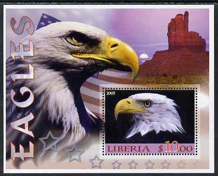 Liberia 2005 Eagles #03 perf m/sheet unmounted mint, stamps on , stamps on  stamps on birds, stamps on  stamps on eagles, stamps on  stamps on birds of prey