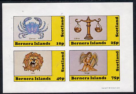 Bernera 1981 Signs of the Zodiac (Cancer, Libra, Leo & Virgo) imperf  set of 4 values (10p to 75p) unmounted mint, stamps on , stamps on  stamps on space, stamps on astrology, stamps on zodiac, stamps on astronomy, stamps on  stamps on zodiacs