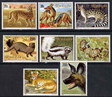 Rwanda 1981 Carnivorous Animals perf set of 8 unmounted mint, SG 1049-56, stamps on , stamps on  stamps on animals, stamps on  stamps on cats, stamps on  stamps on dogs, stamps on  stamps on otters, stamps on  stamps on mongoose, stamps on  stamps on 