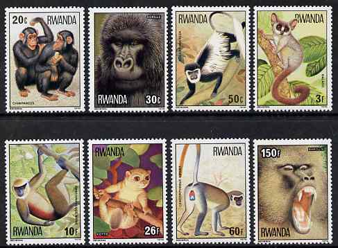 Rwanda 1978 Apes perf set of 8 unmounted mint, SG 859-66, stamps on , stamps on  stamps on animals, stamps on  stamps on apes, stamps on  stamps on 