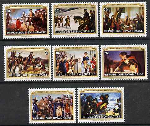 Rwanda 1976 Bicentenary of American Revolution perf set of 8 values unmounted mint, SG 727-34, stamps on , stamps on  stamps on americana, stamps on  stamps on battles, stamps on  stamps on ships, stamps on  stamps on arts, stamps on  stamps on horses