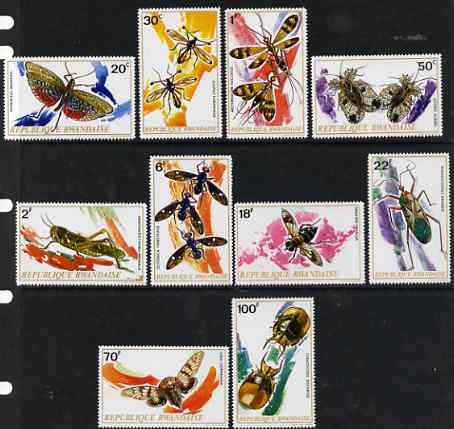 Rwanda 1973 Insects perf set of 10 unmounted mint, SG 507-16, stamps on insects, stamps on 
