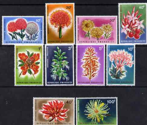 Rwanda 1966 Flowers perf set of 10 unmounted mint, SG 148-57, stamps on , stamps on  stamps on flowers, stamps on  stamps on medicinal plants, stamps on  stamps on 