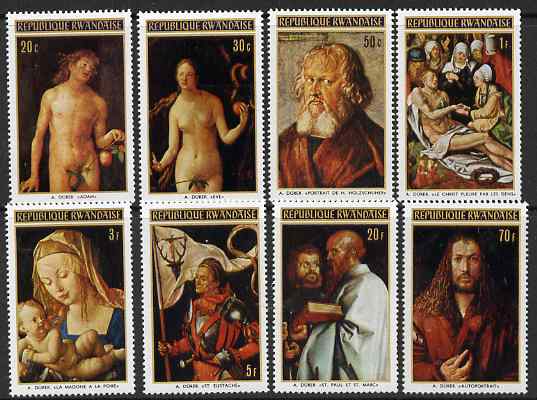 Rwanda 1971 500th Birth Anniversary of Durer perf set of 8 unmounted mint, SG 434-41, stamps on , stamps on  stamps on personalities, stamps on  stamps on arts, stamps on  stamps on durer, stamps on  stamps on saints, stamps on  stamps on religion, stamps on  stamps on 