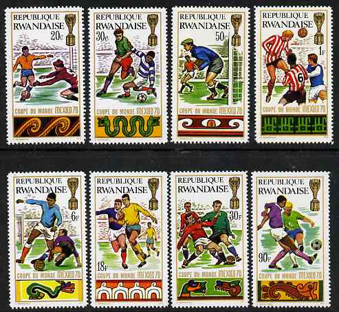 Rwanda 1970 Football World Cup perf set of 8 unmounted mint, SG 353-60, stamps on football