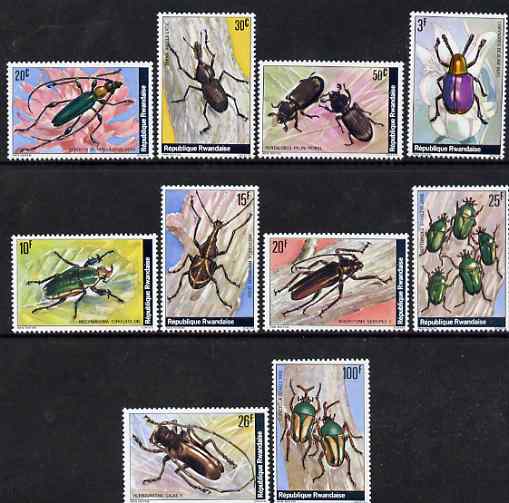 Rwanda 1978 Beetles perf set of 10 unmounted mint, SG 867-76, stamps on , stamps on  stamps on insects, stamps on  stamps on beetles