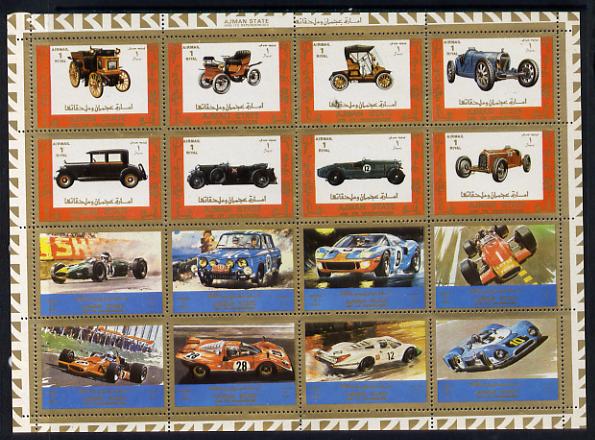 Ajman 1972 Cars set of 16 (8 veteran & 8 modern) unmounted mint (Mi 2749-66A), stamps on , stamps on  stamps on cars, stamps on  stamps on shells