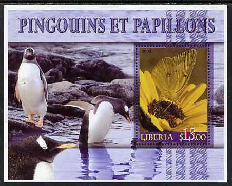 Liberia 2006 Butterflies & Penguins #1 perf m/sheet unmounted mint, stamps on , stamps on  stamps on birds, stamps on  stamps on penguins, stamps on  stamps on butterflies