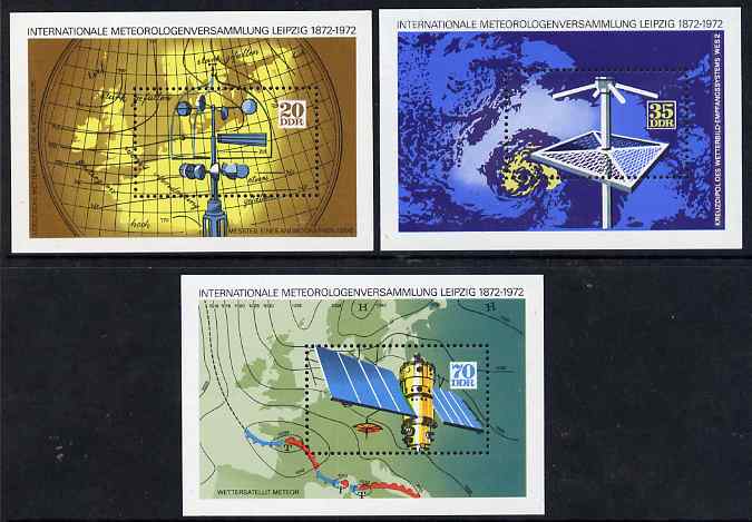 Germany - East 1972 International Meteorological Meeting set of 3 perf m/sheets unmounted mint, SG MS E1465, stamps on weather, stamps on maps, stamps on satellites