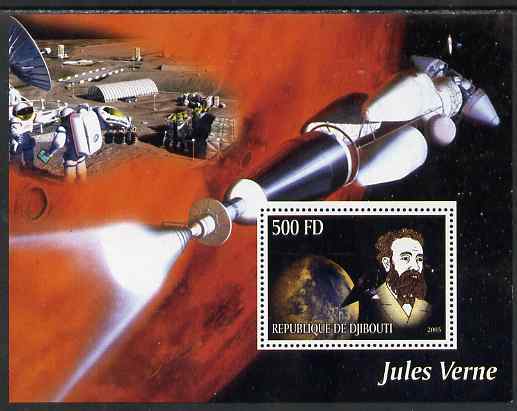 Djibouti 2005 Jules Verne #1 perf m/sheet unmounted mint, stamps on space, stamps on literature, stamps on books, stamps on sci-fi, stamps on science