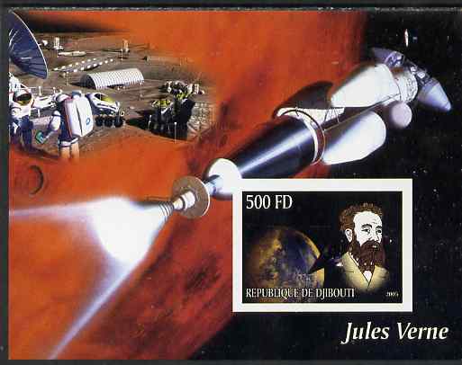 Djibouti 2005 Jules Verne #1 imperf m/sheet unmounted mint. Note this item is privately produced and is offered purely on its thematic appeal, stamps on , stamps on  stamps on space, stamps on  stamps on literature, stamps on books, stamps on  stamps on sci-fi, stamps on  stamps on science