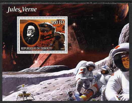 Djibouti 2005 Jules Verne #4 perf m/sheet unmounted mint, stamps on space, stamps on literature, stamps on books, stamps on sci-fi, stamps on science