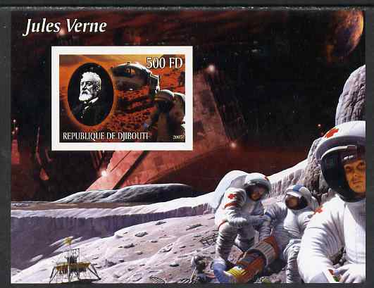 Djibouti 2005 Jules Verne #4 imperf m/sheet unmounted mint. Note this item is privately produced and is offered purely on its thematic appeal, stamps on , stamps on  stamps on space, stamps on  stamps on literature, stamps on books, stamps on  stamps on sci-fi, stamps on  stamps on science