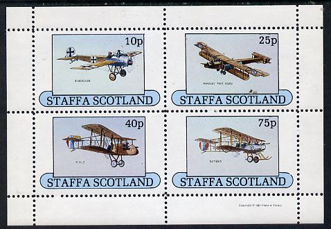 Staffa 1981 Early Aircraft #1 (Eindecker, Handley Page, Gunbus & DH2) perf  set of 4 values unmounted mint, stamps on , stamps on  stamps on aviation    dh