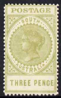 South Australia 1906-12 Thick Postage 3d sage olive A wmk (words 19mm) mounted mint SG 298, stamps on , stamps on  qv , stamps on 
