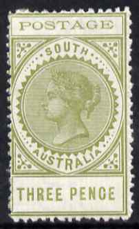 South Australia 1902-04 Thin Postage 3d olive with flaw on R of Three, very lightly mounted mint SG 268var, stamps on , stamps on  stamps on , stamps on  stamps on  qv , stamps on  stamps on 